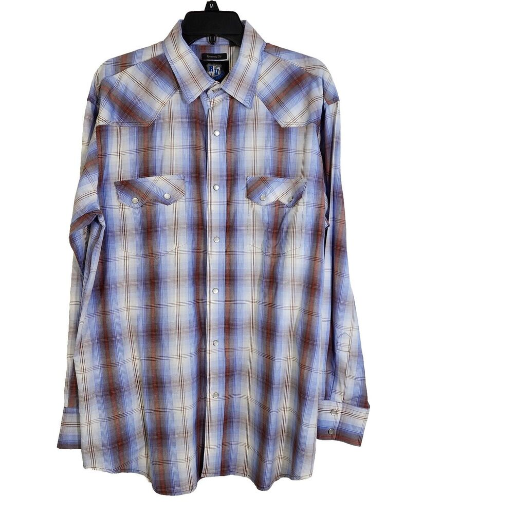 RU Resistol Mens Shirt XL Western University Fit Pearl Snap Plaid Pockets Cowboy